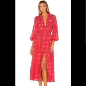 MARA HOFFMAN Lilianna Linen Blend Checked Midi Dress Size 8